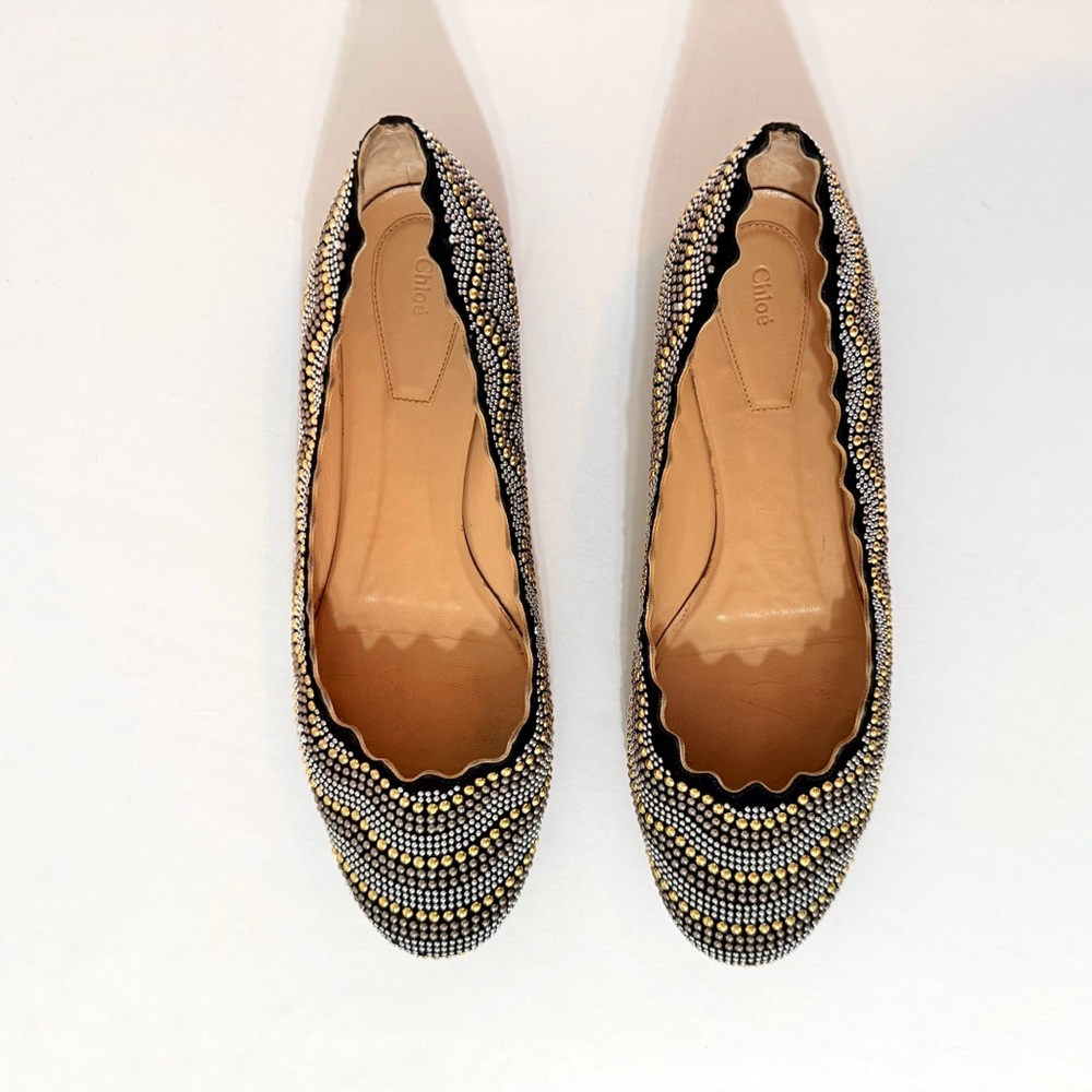 CHLOE LAUREN SILVER GOLD BLACK STUDDED BALLET FLATS - Picture 2 of 10